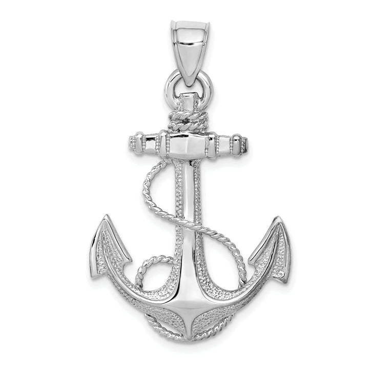 Lovely Rita's Pendants & Charms 14K White Gold 2-Dimensional Polished Finish Solid Mens Anchor with Rope Design Charm Pendant