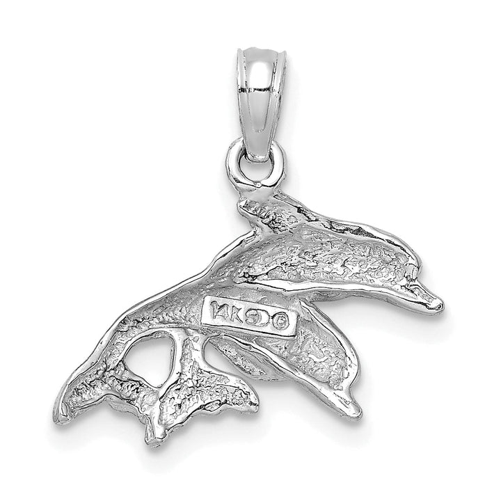 Lovely Rita's Pendants & Charms 14K White Gold 2-Dimensional Textured Polished Finish Double Dolphins Jumping Left Sided Charm Pendant