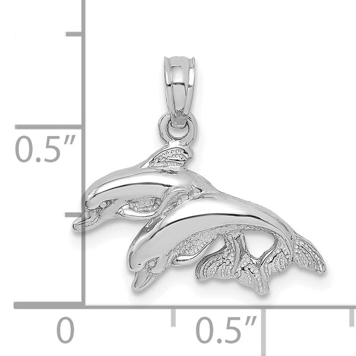 Lovely Rita's Pendants & Charms 14K White Gold 2-Dimensional Textured Polished Finish Double Dolphins Jumping Left Sided Charm Pendant
