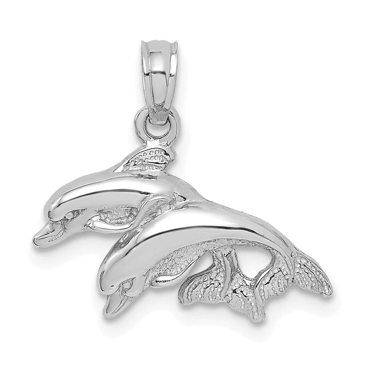 Lovely Rita's Pendants & Charms 14K White Gold 2-Dimensional Textured Polished Finish Double Dolphins Jumping Left Sided Charm Pendant