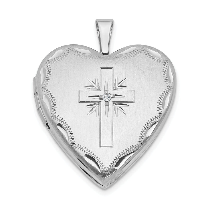 Lovely Rita's Pendants & Charms 14k White Gold 20MM Diamond Set Cross Heart Locket