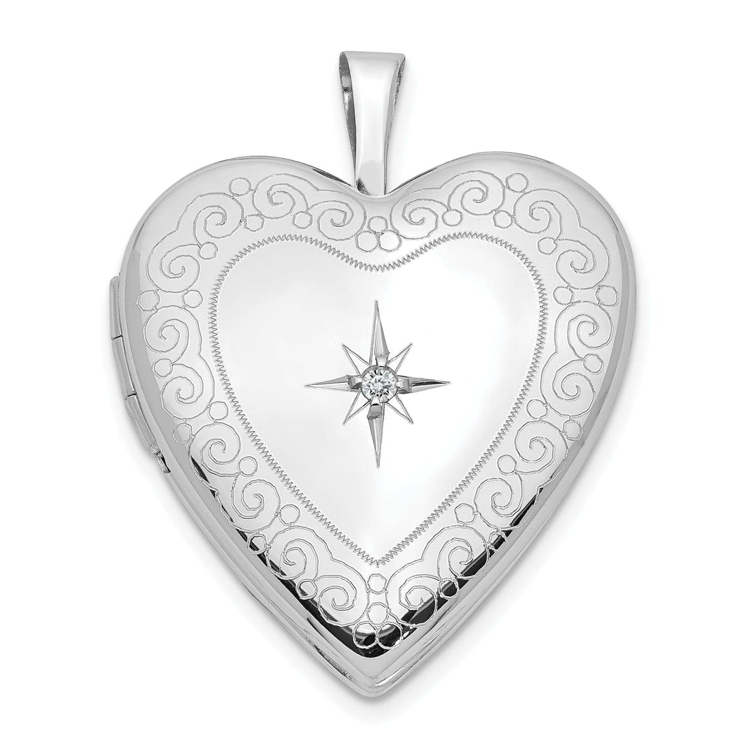 Lovely Rita's Pendants & Charms 14k White Gold 20MM Swirls Diamond Heart Locket