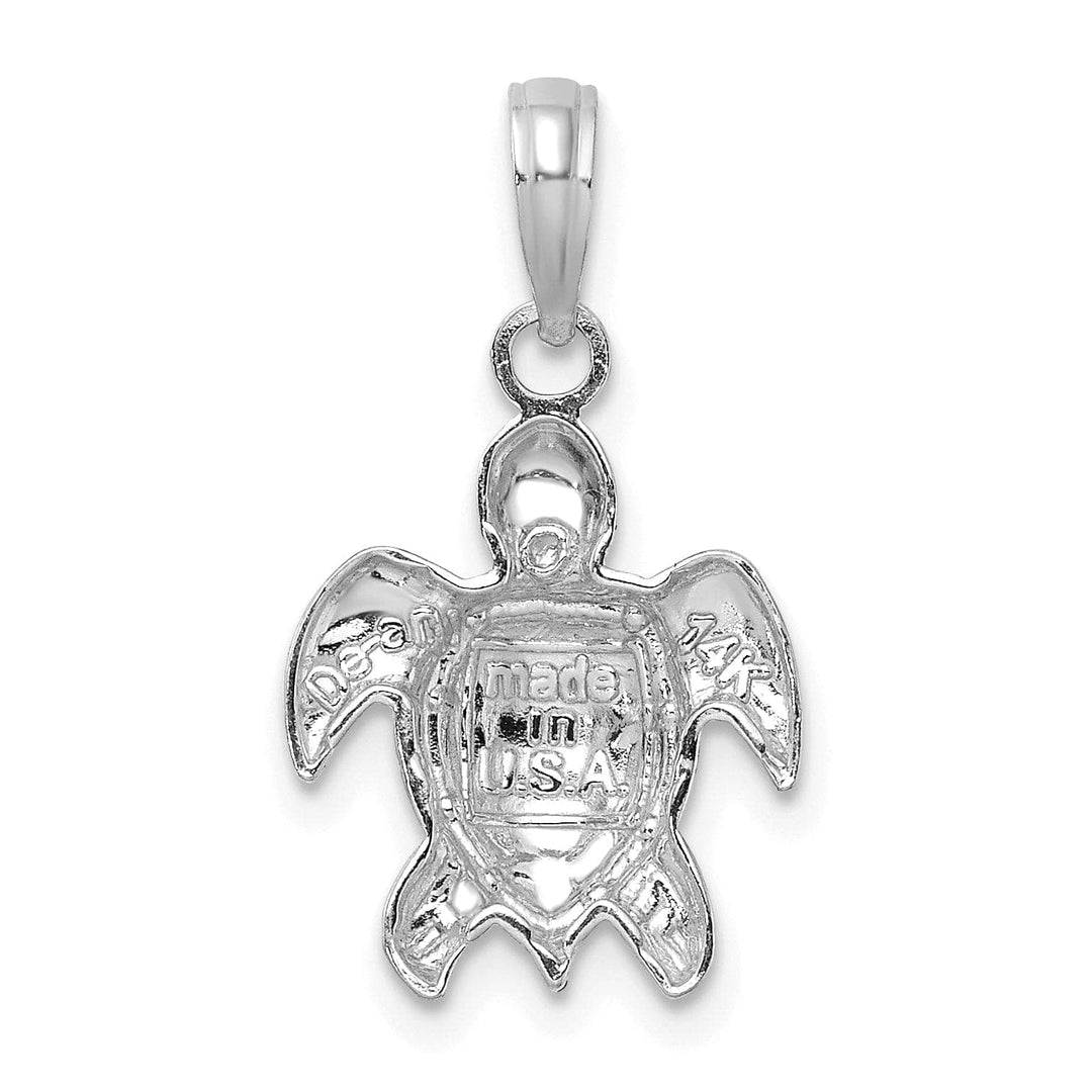 Lovely Rita's Pendants & Charms 14K White Gold 2D Casted Solid Open Back Textured Polished Finish Sea Turtle Charm Pendant