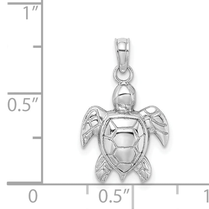Lovely Rita's Pendants & Charms 14K White Gold 2D Casted Solid Open Back Textured Polished Finish Sea Turtle Charm Pendant