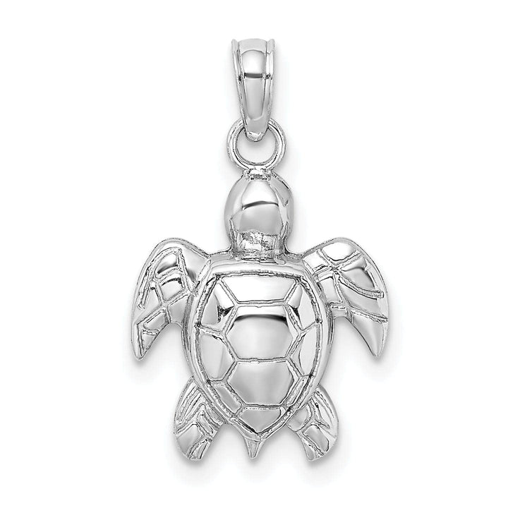 Lovely Rita's Pendants & Charms 14K White Gold 2D Casted Solid Open Back Textured Polished Finish Sea Turtle Charm Pendant