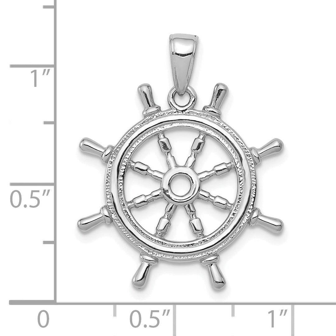 Lovely Rita's Pendants & Charms 14K White Gold 3-D Textured Polished Finish Solid Men's Ships Wheel Charm