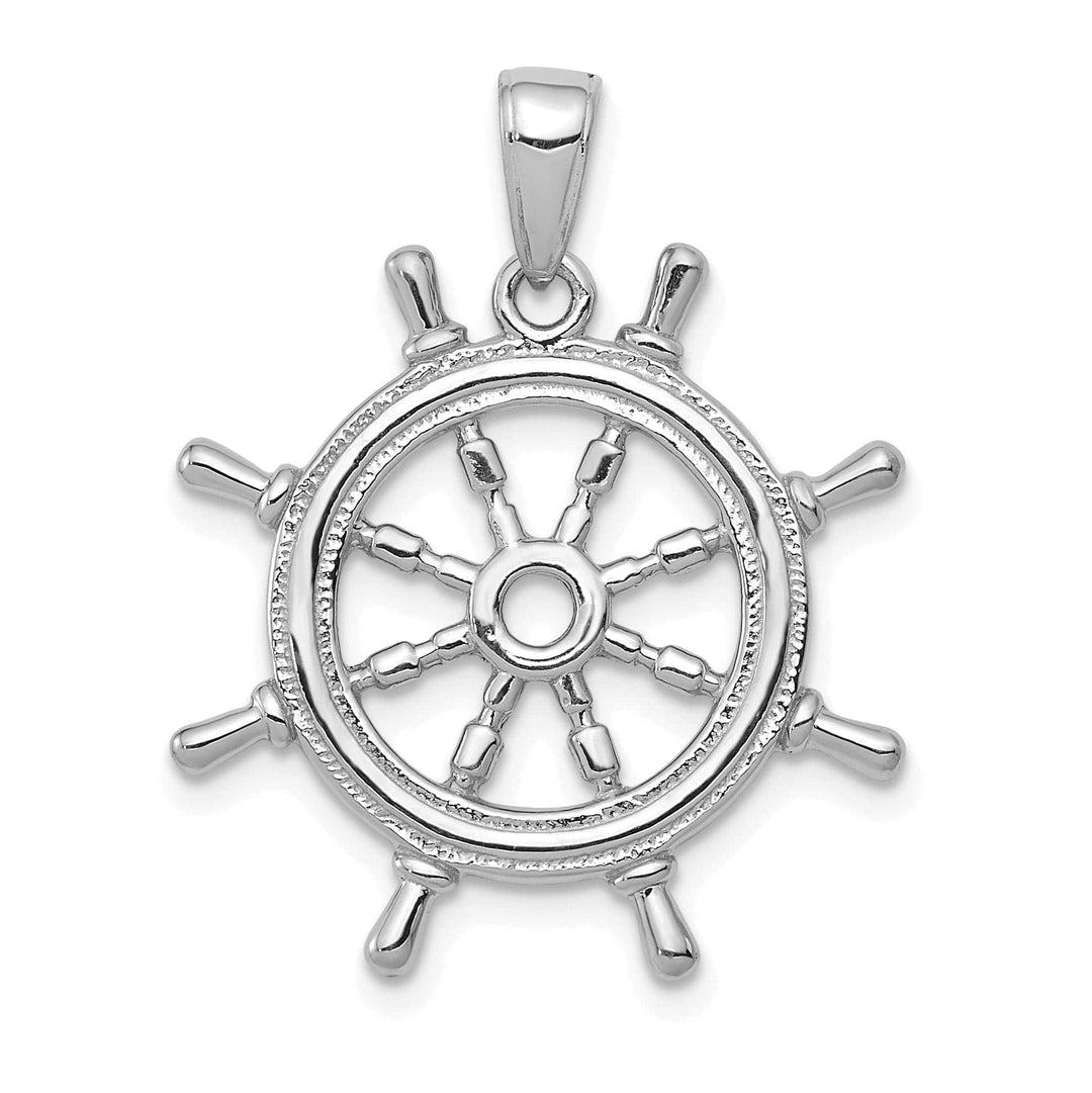 Lovely Rita's Pendants & Charms 14K White Gold 3-D Textured Polished Finish Solid Men's Ships Wheel Charm