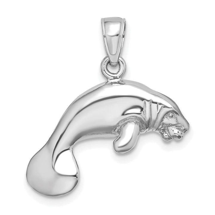 Lovely Rita's Pendants & Charms 14K White Gold 3-Dimensional Polished Finish Swimming Manatee Design Charm Pendant