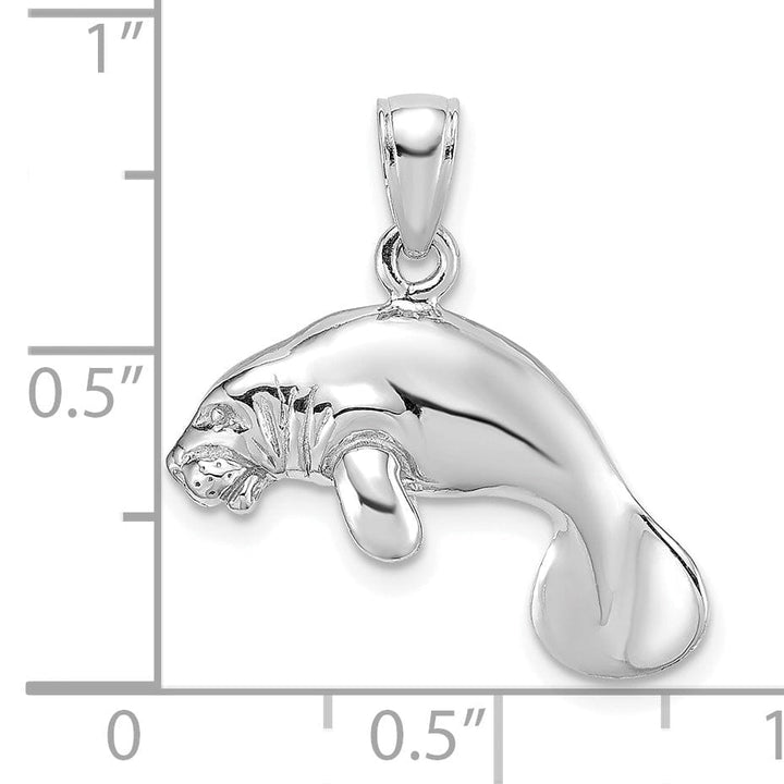 Lovely Rita's Pendants & Charms 14K White Gold 3-Dimensional Polished Finish Swimming Manatee Design Charm Pendant