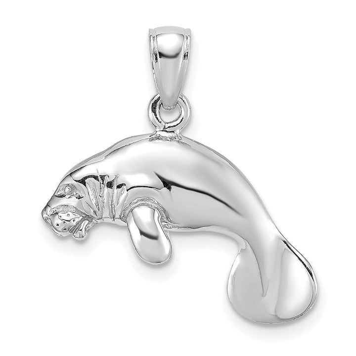 Lovely Rita's Pendants & Charms 14K White Gold 3-Dimensional Polished Finish Swimming Manatee Design Charm Pendant