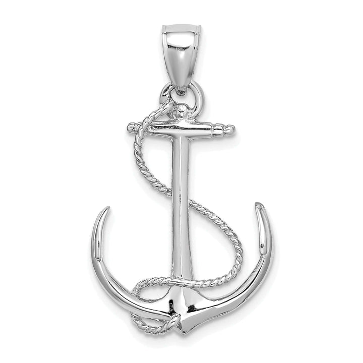 Lovely Rita's Pendants & Charms 14K White Gold 3-Dimensional Polished Finished Anchor with Rope Design Charm Pendant