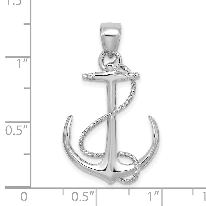 Lovely Rita's Pendants & Charms 14K White Gold 3-Dimensional Polished Finished Anchor with Rope Design Charm Pendant