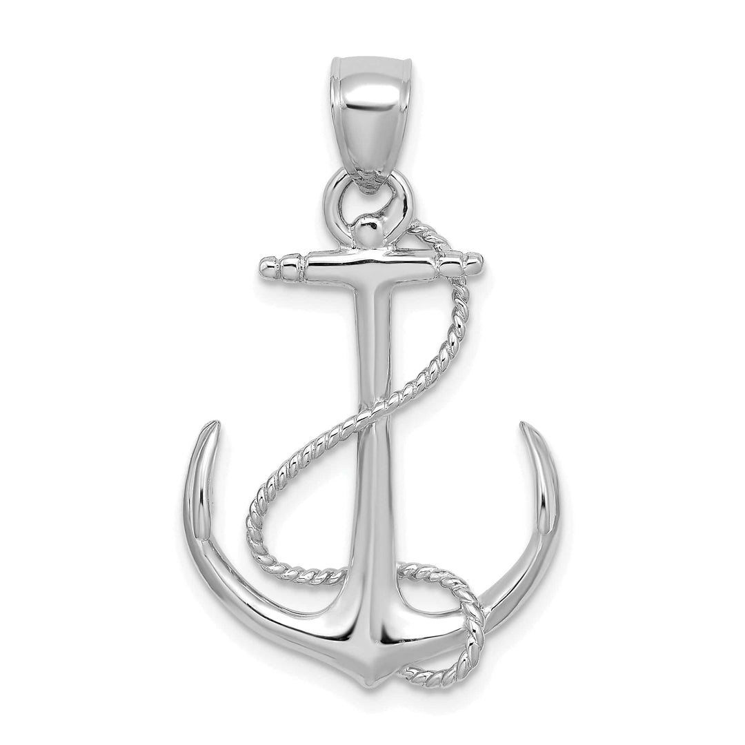 Lovely Rita's Pendants & Charms 14K White Gold 3-Dimensional Polished Finished Anchor with Rope Design Charm Pendant