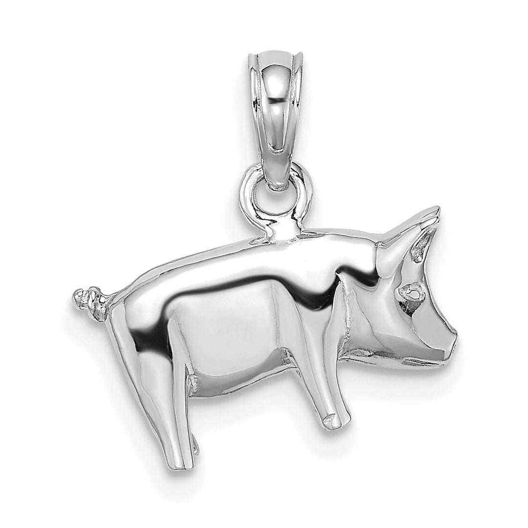 Lovely Rita's Pendants & Charms 14K White Gold 3-Dimentional Polished Finish Pig with Curly Tail Charm Pendant