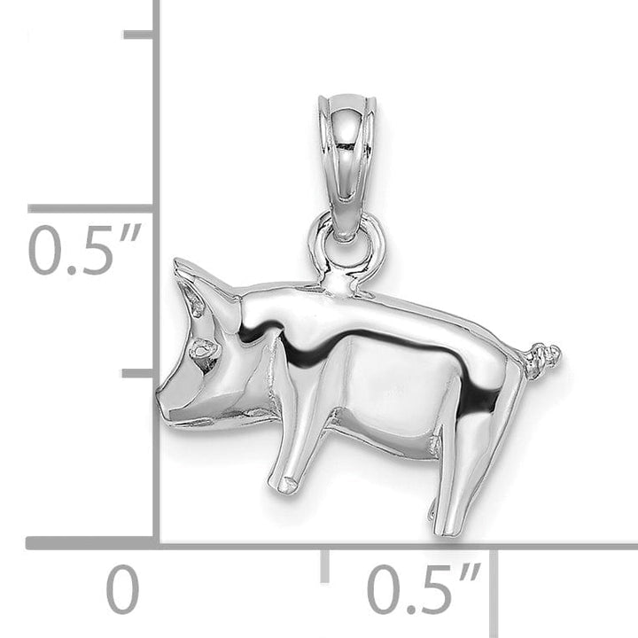 Lovely Rita's Pendants & Charms 14K White Gold 3-Dimentional Polished Finish Pig with Curly Tail Charm Pendant
