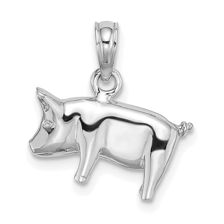 Lovely Rita's Pendants & Charms 14K White Gold 3-Dimentional Polished Finish Pig with Curly Tail Charm Pendant