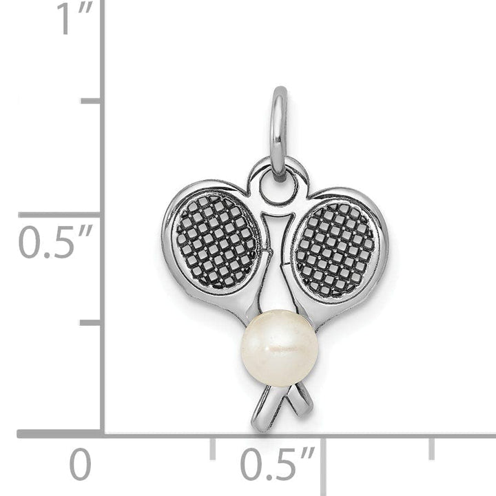 Lovely Rita's Pendants & Charms 14k White Gold 3D Tennis Racquets Pearl Pendant