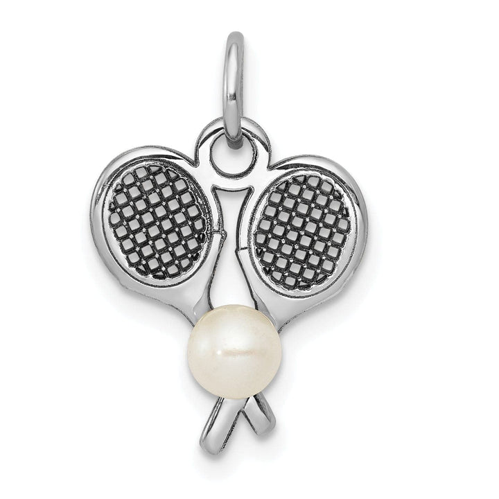 Lovely Rita's Pendants & Charms 14k White Gold 3D Tennis Racquets Pearl Pendant