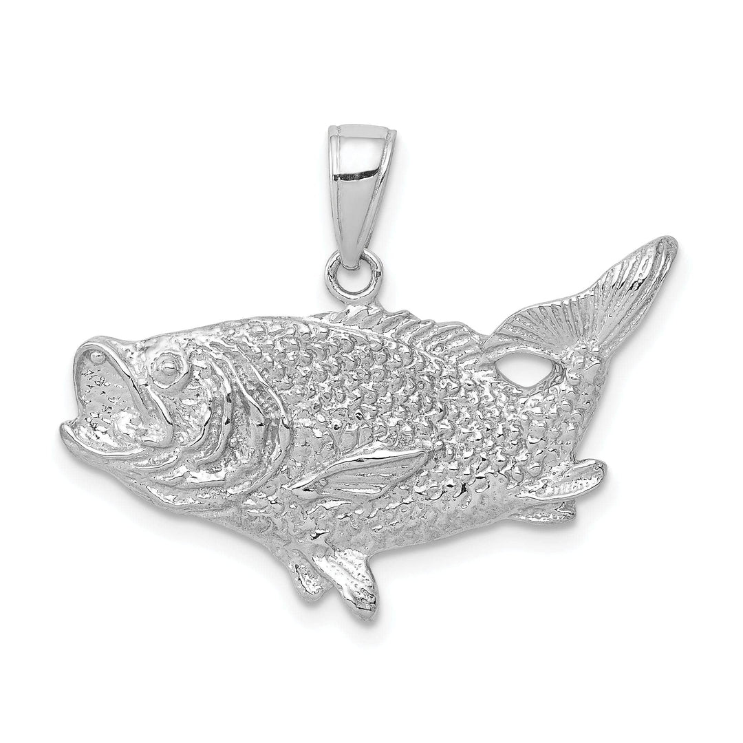 Lovely Rita's Pendants & Charms 14k White Gold Bass Fish with Tail Up Pendant