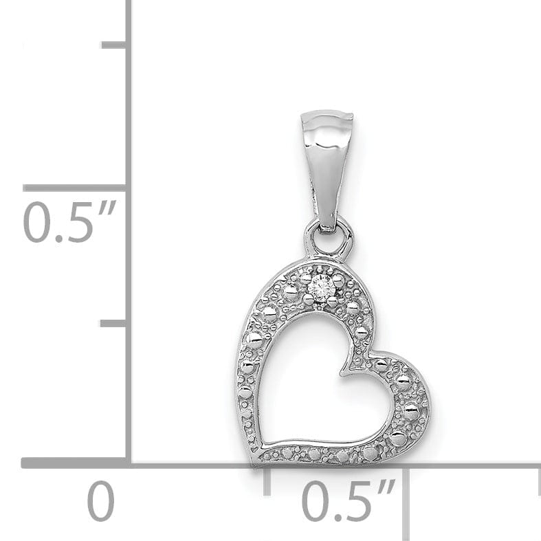 Lovely Rita's Pendants & Charms 14k White Gold Beaded Textured Polished Finish 01ct. Diamond Slanted Heart Shape Design Pendant