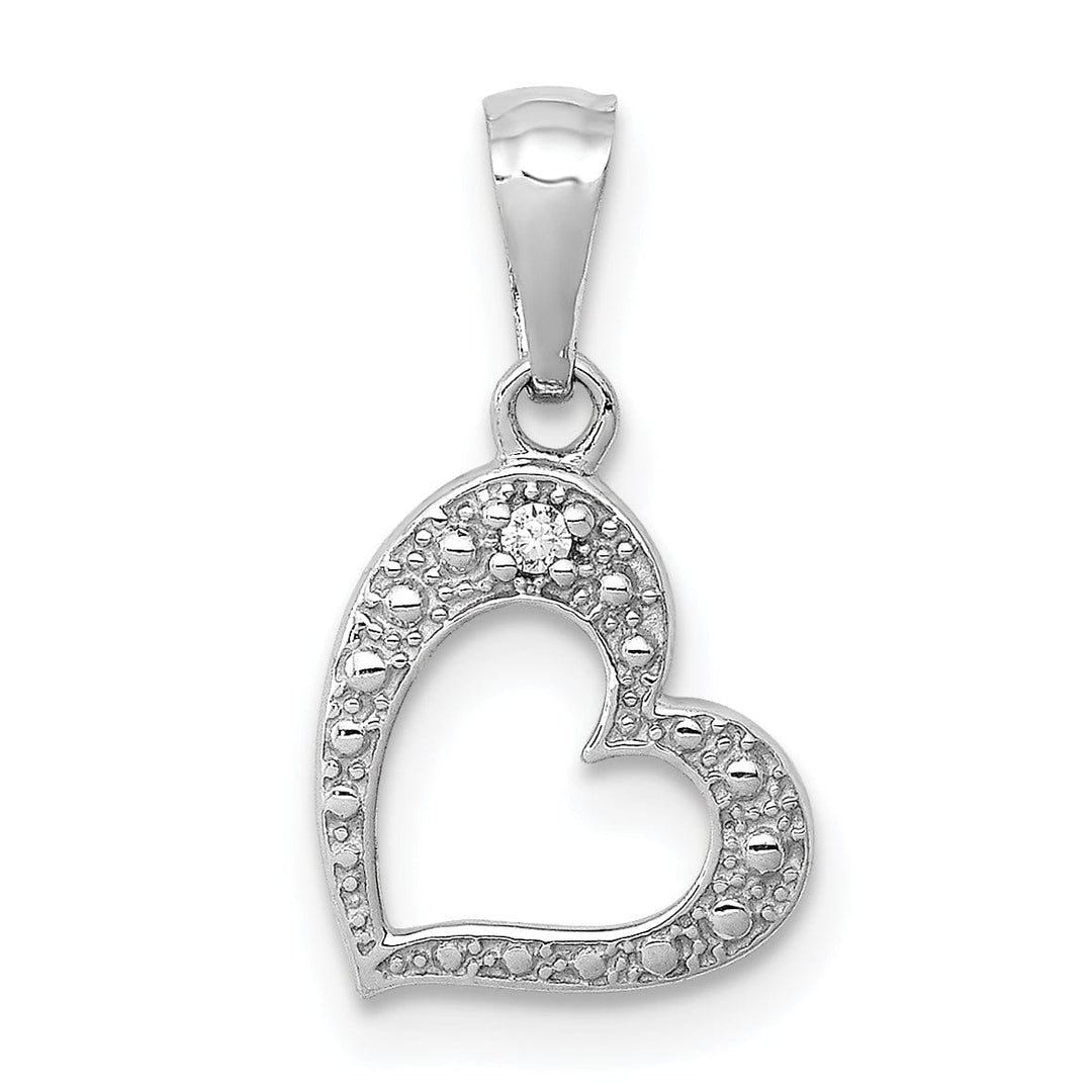 Lovely Rita's Pendants & Charms 14k White Gold Beaded Textured Polished Finish 01ct. Diamond Slanted Heart Shape Design Pendant