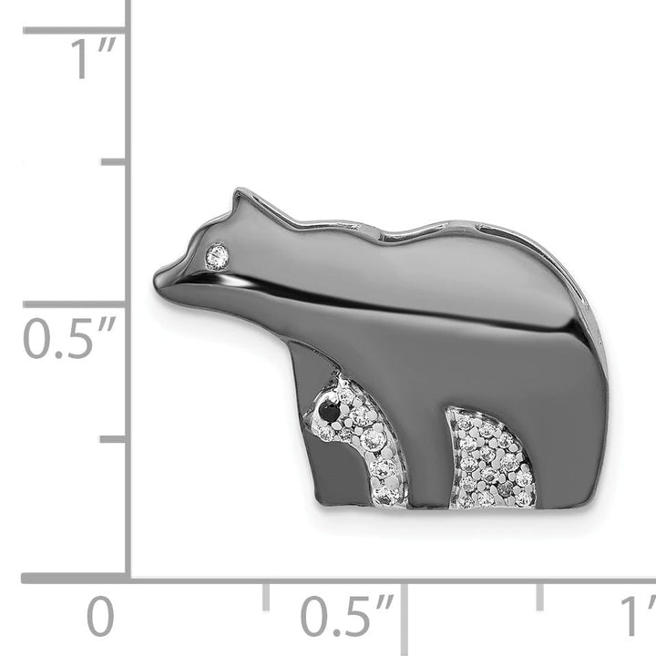 Lovely Rita's Pendants & Charms 14k White Gold Black Rhodium Polished Finish 0.092CT Diamond 2-Bears Mother and Baby Design Chain Slide Pendant
