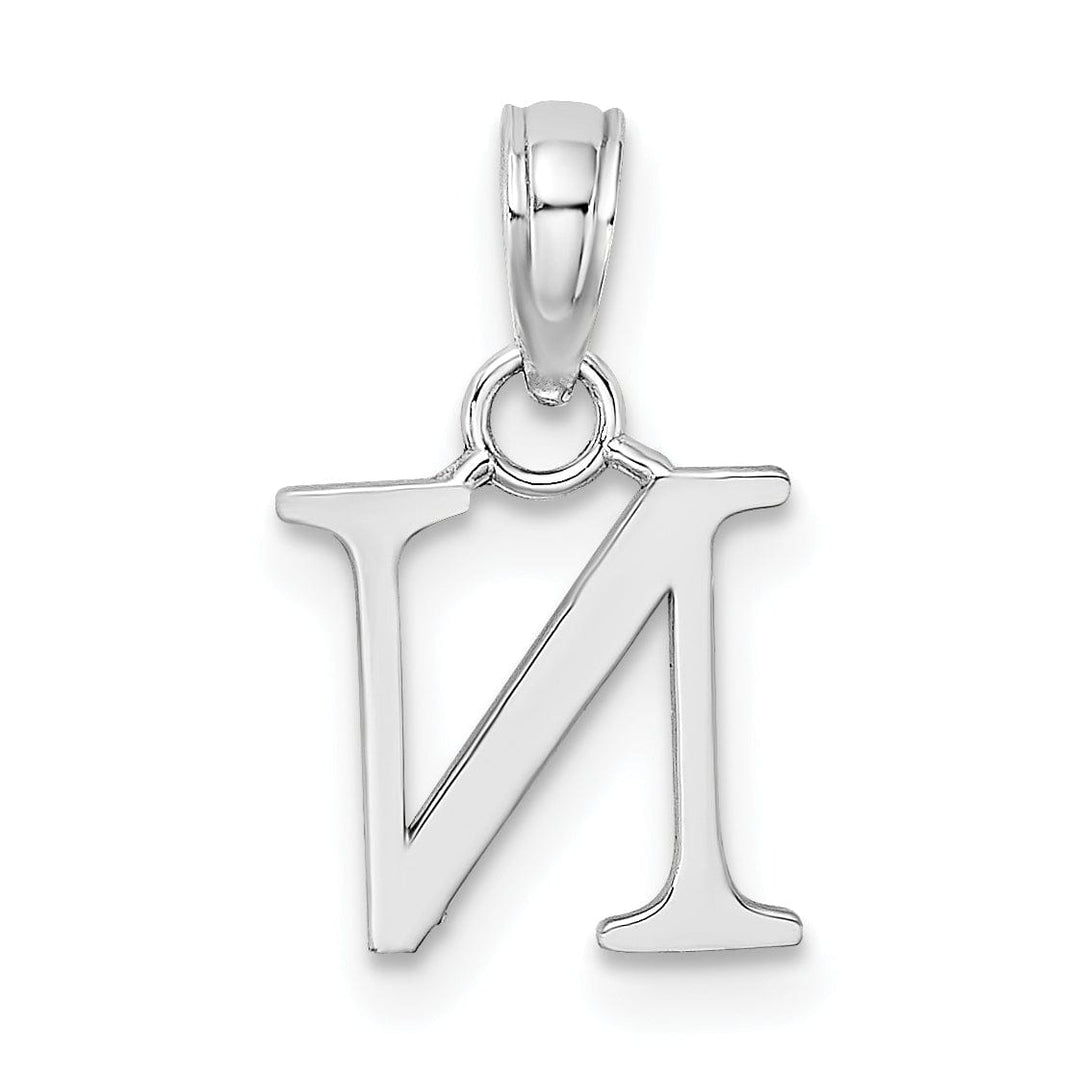 Lovely Rita's Pendants & Charms 14K White Gold Block Design Small Letter N Initial Charm Pendant