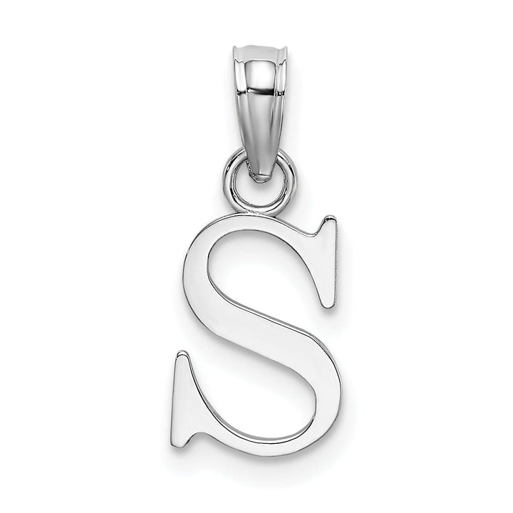 Lovely Rita's Pendants & Charms 14K White Gold Block Design Small Letter S Initial Charm Pendant
