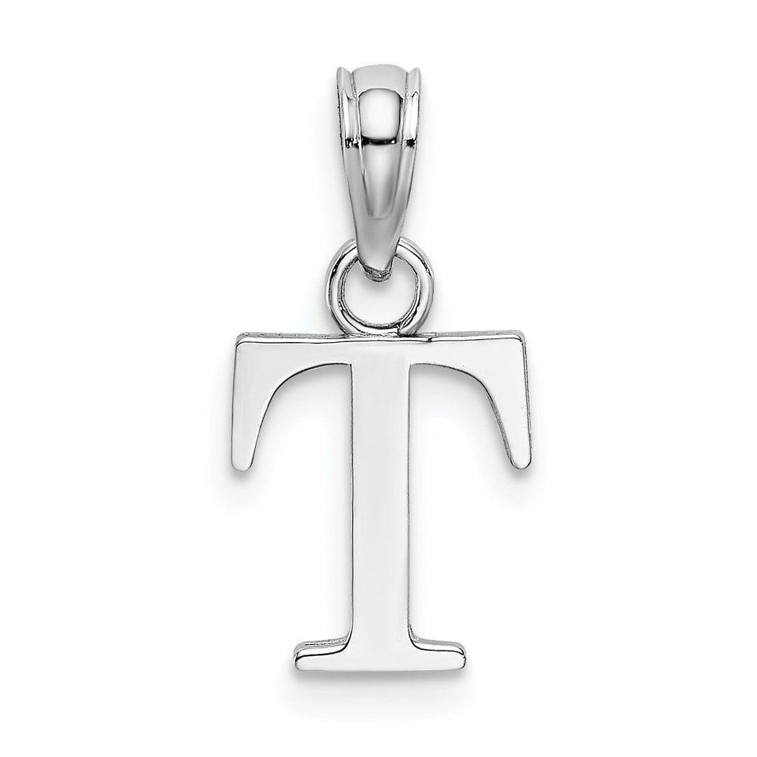 Lovely Rita's Pendants & Charms 14K White Gold Block Design Small Letter T Initial Charm Pendant