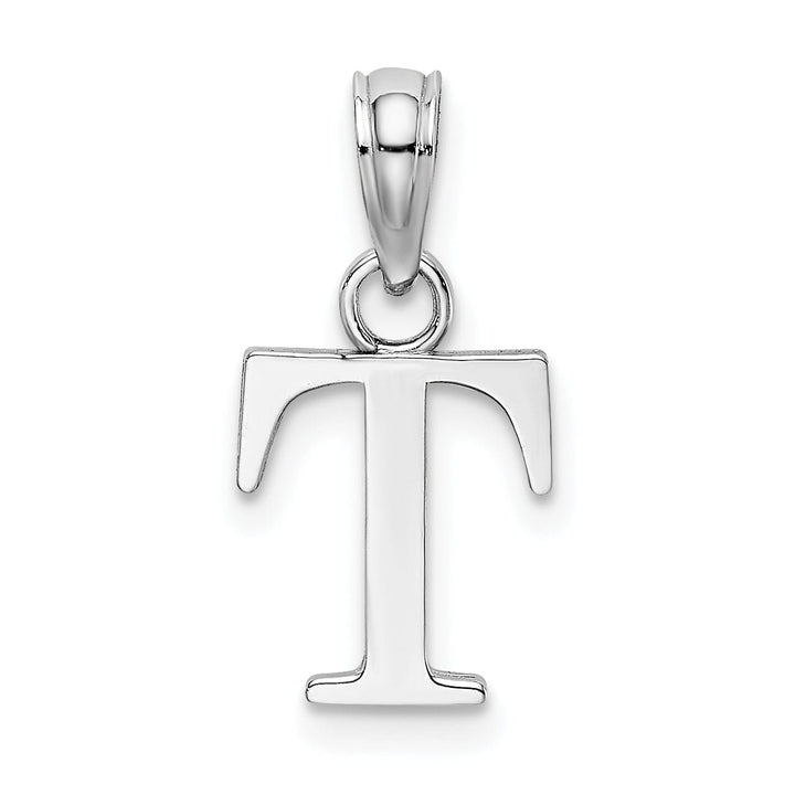 Lovely Rita's Pendants & Charms 14K White Gold Block Design Small Letter T Initial Charm Pendant