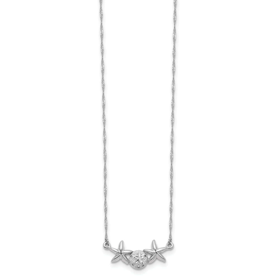 Lovely Rita's Pendants & Charms 14K White Gold Brushed, Polished Finish Sand Dollar, Starfish Pendant Design in a 17-inch Cable Chain Necklace Set