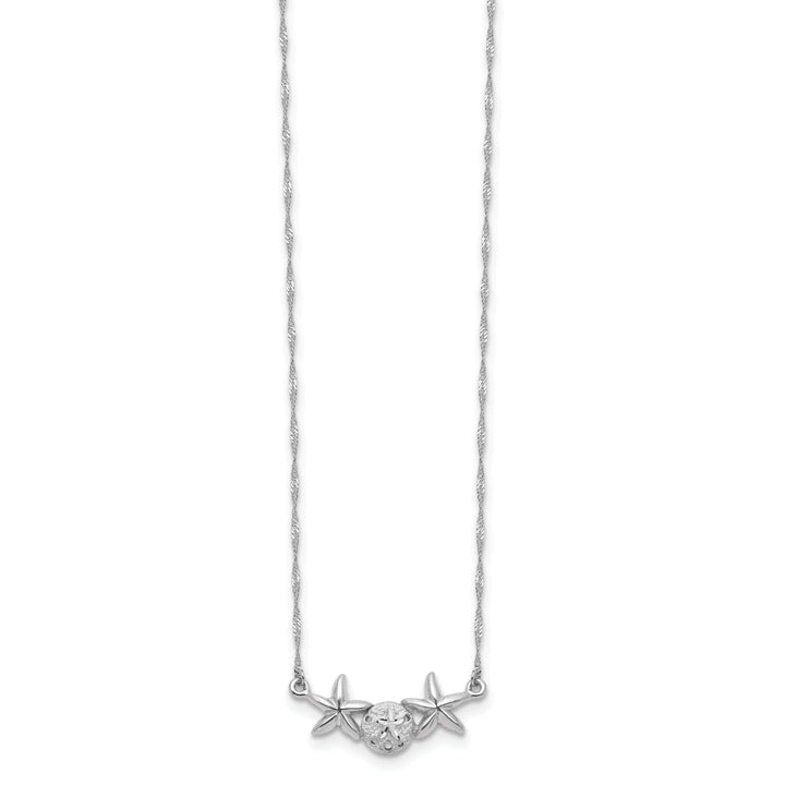 Lovely Rita's Pendants & Charms 14K White Gold Brushed, Polished Finish Sand Dollar, Starfish Pendant Design in a 17-inch Cable Chain Necklace Set