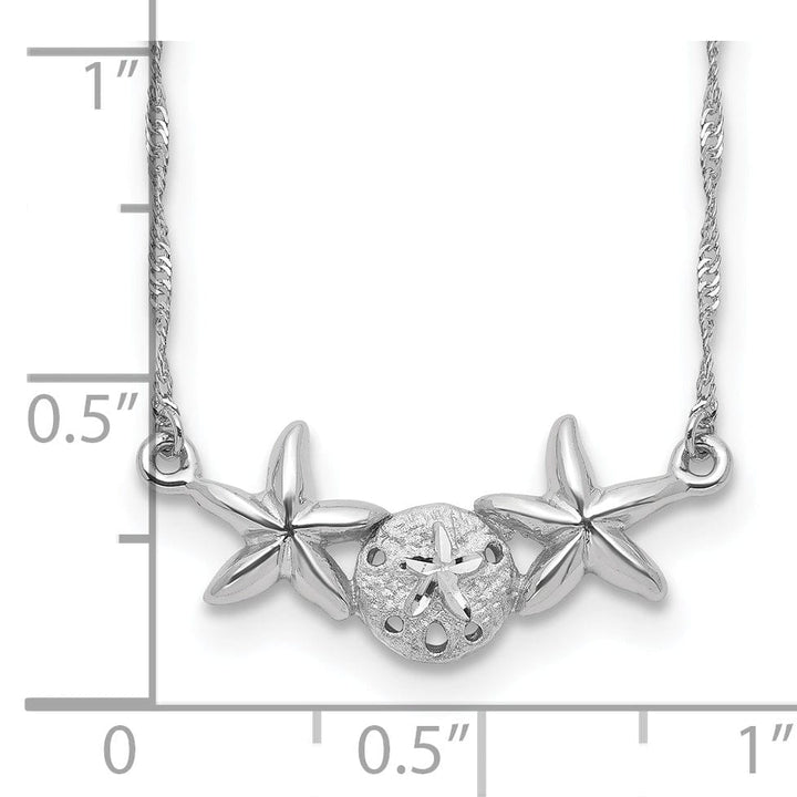 Lovely Rita's Pendants & Charms 14K White Gold Brushed, Polished Finish Sand Dollar, Starfish Pendant Design in a 17-inch Cable Chain Necklace Set