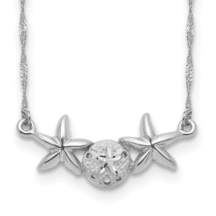 Lovely Rita's Pendants & Charms 14K White Gold Brushed, Polished Finish Sand Dollar, Starfish Pendant Design in a 17-inch Cable Chain Necklace Set