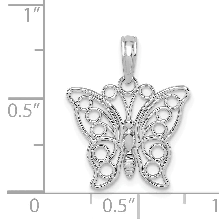 Lovely Rita's Pendants & Charms 14K White Gold Casted Open Back Filigree Solid Polished Finish Cut-out Butterfly Large Charm Pendant