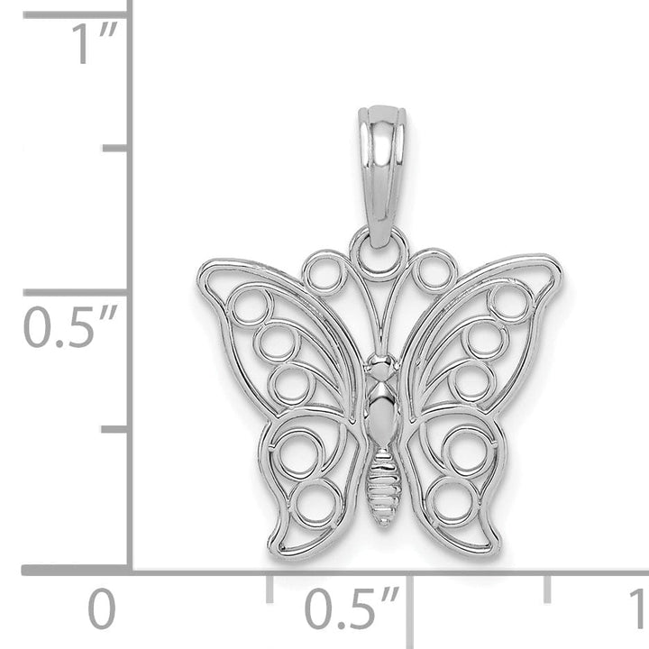 Lovely Rita's Pendants & Charms 14K White Gold Casted Open Back Filigree Solid Polished Finish Cut-out Butterfly Large Charm Pendant