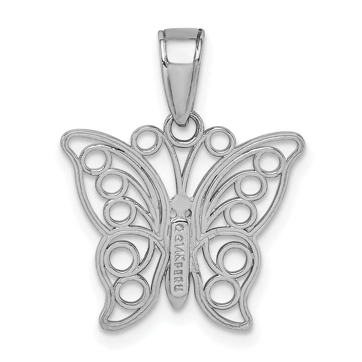 Lovely Rita's Pendants & Charms 14K White Gold Casted Open Back Filigree Solid Polished Finish Cut-out Butterfly Large Charm Pendant