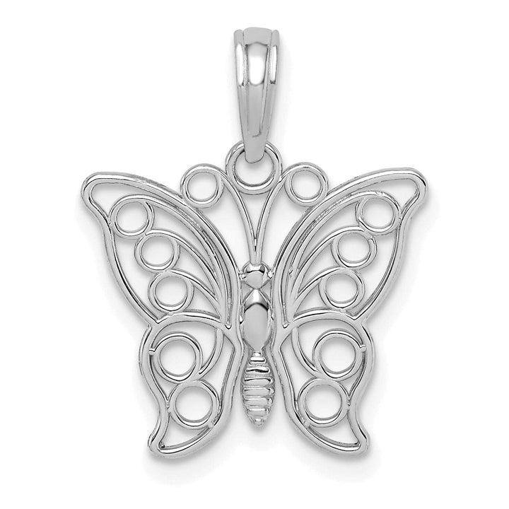 Lovely Rita's Pendants & Charms 14K White Gold Casted Open Back Filigree Solid Polished Finish Cut-out Butterfly Large Charm Pendant