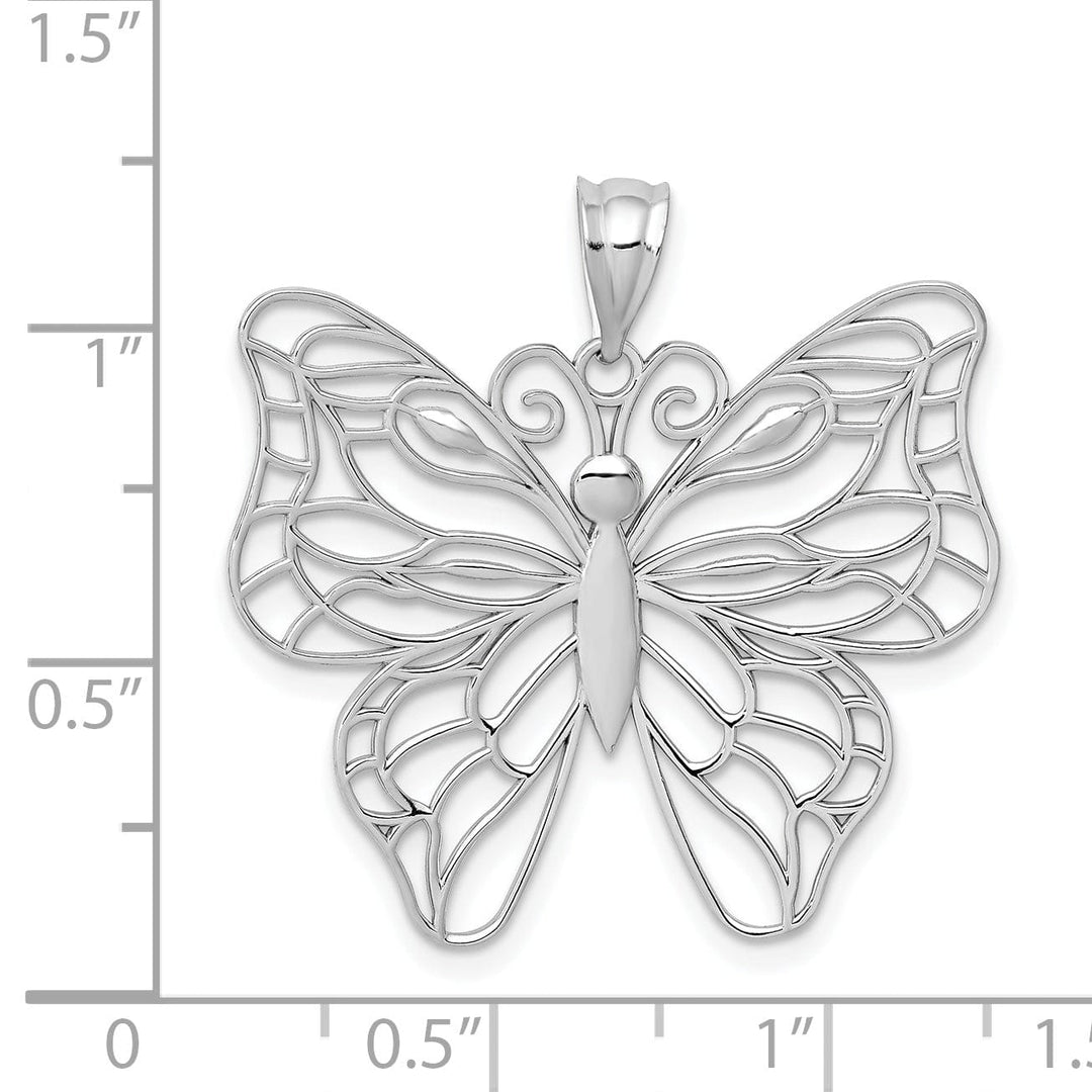 Lovely Rita's Pendants & Charms 14k White Gold Casted Open Back Solid Polished Finish Large Butterfly Charm Pendant