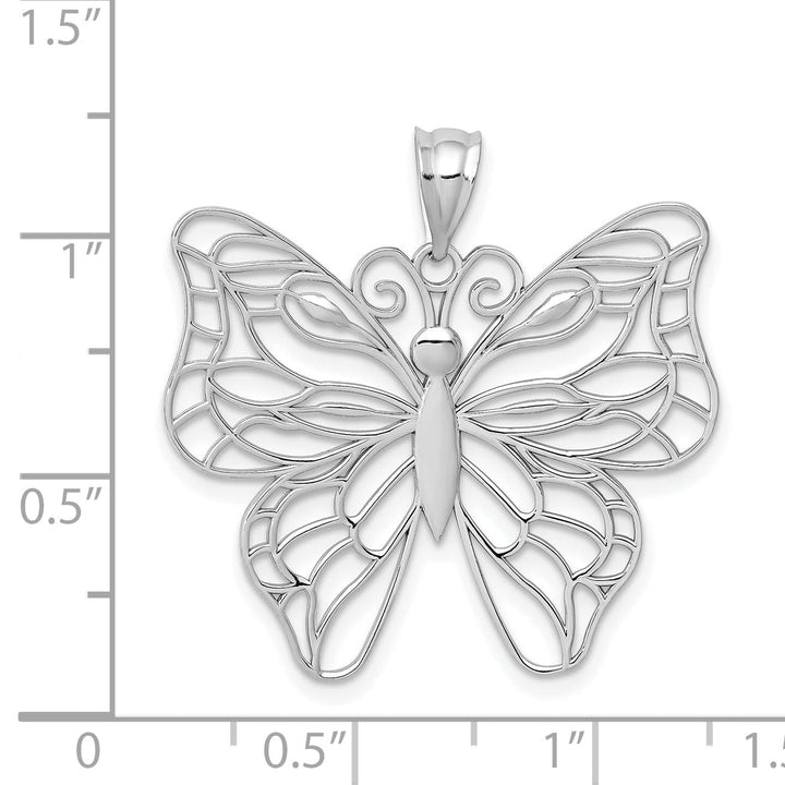 Lovely Rita's Pendants & Charms 14k White Gold Casted Open Back Solid Polished Finish Large Butterfly Charm Pendant