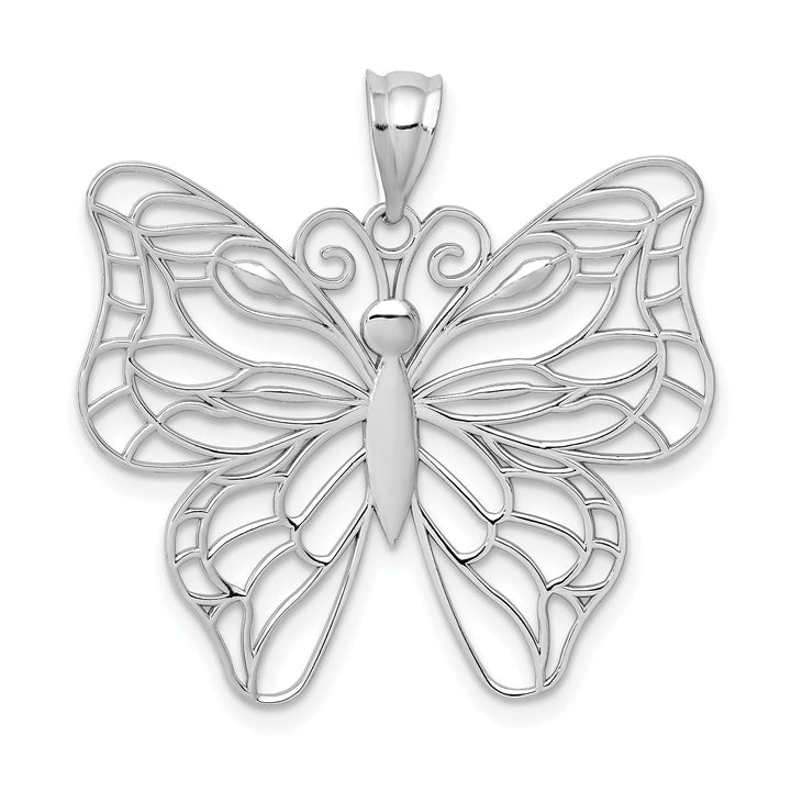 Lovely Rita's Pendants & Charms 14k White Gold Casted Open Back Solid Polished Finish Large Butterfly Charm Pendant