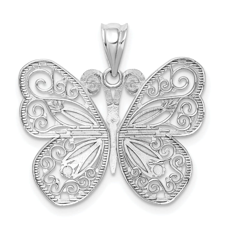 Lovely Rita's Pendants & Charms 14K White Gold Casted Solid Polished Finish Diamond-cut Butterfly Charm Pendant