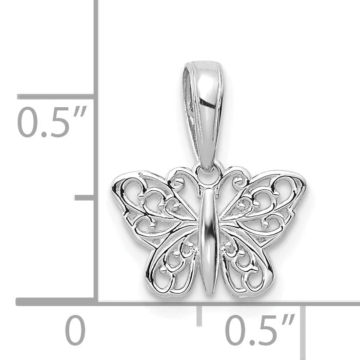 Lovely Rita's Pendants & Charms 14k White Gold  Casted Solid Polished Finish Filigree Butterfly Charm Pendant