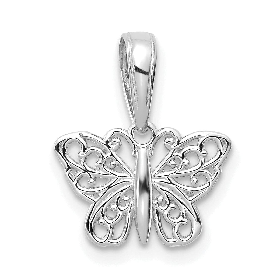 Lovely Rita's Pendants & Charms 14k White Gold  Casted Solid Polished Finish Filigree Butterfly Charm Pendant