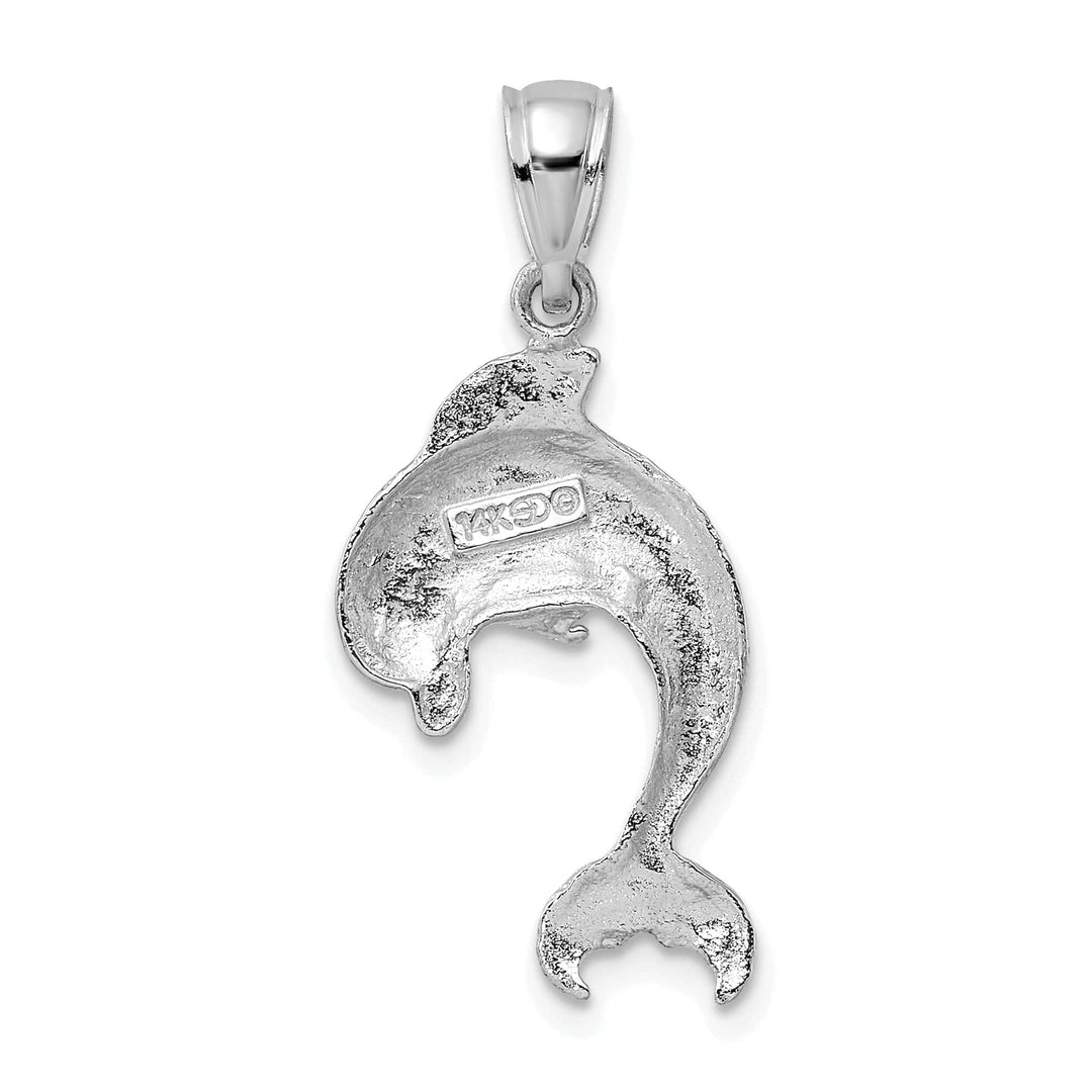 Lovely Rita's Pendants & Charms 14k White Gold Casted Textured and Polished Finish Jumping Dolphin Charm Pendant