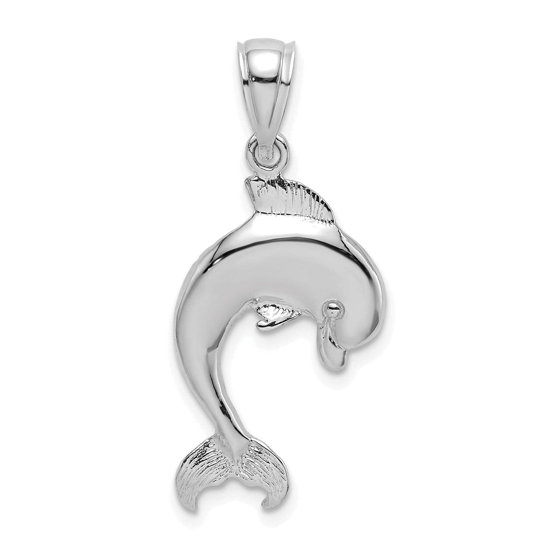 Lovely Rita's Pendants & Charms 14k White Gold Casted Textured and Polished Finish Jumping Dolphin Charm Pendant