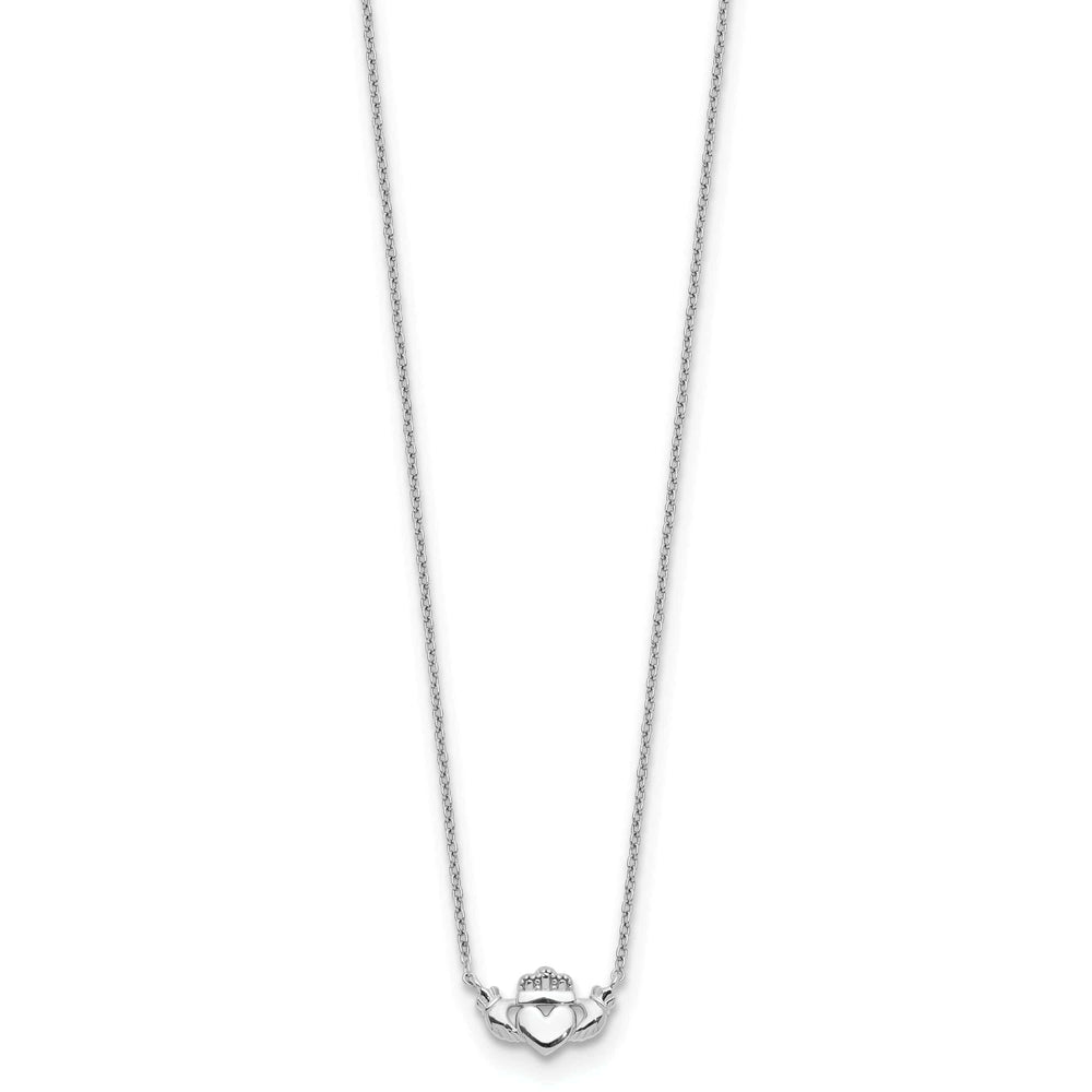 Lovely Rita's Pendants & Charms 14K White Gold Claddagh Pendant Design 17-inch Cable Chain Necklace Set