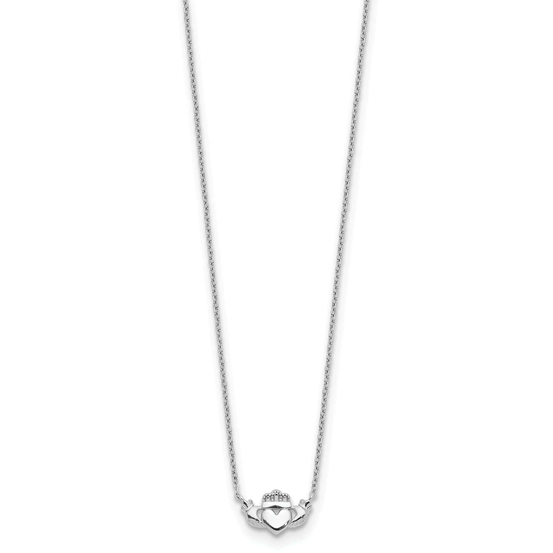 Lovely Rita's Pendants & Charms 14K White Gold Claddagh Pendant Design 17-inch Cable Chain Necklace Set