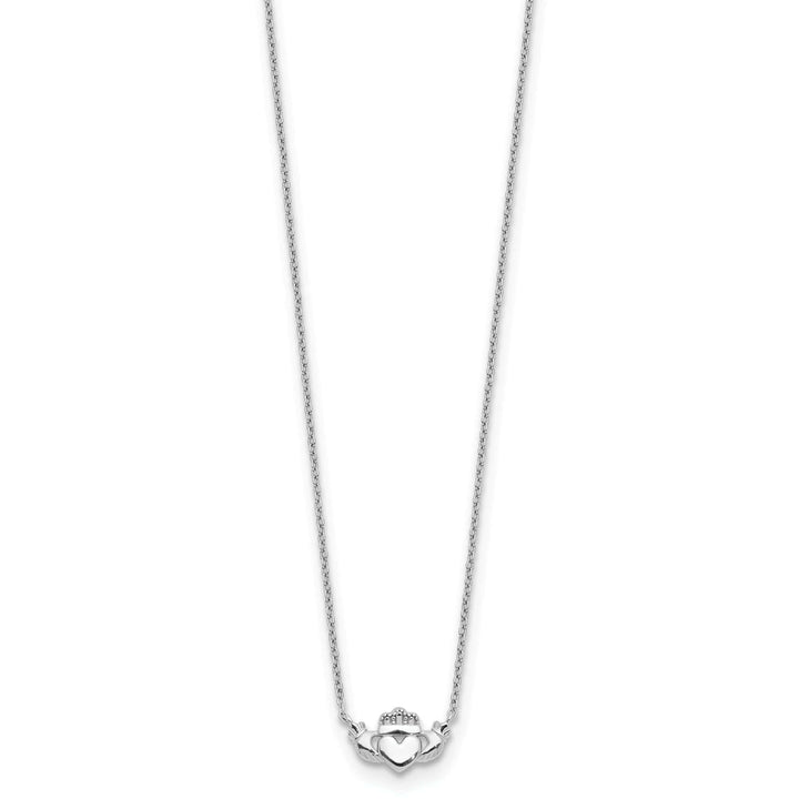 Lovely Rita's Pendants & Charms 14K White Gold Claddagh Pendant Design 17-inch Cable Chain Necklace Set