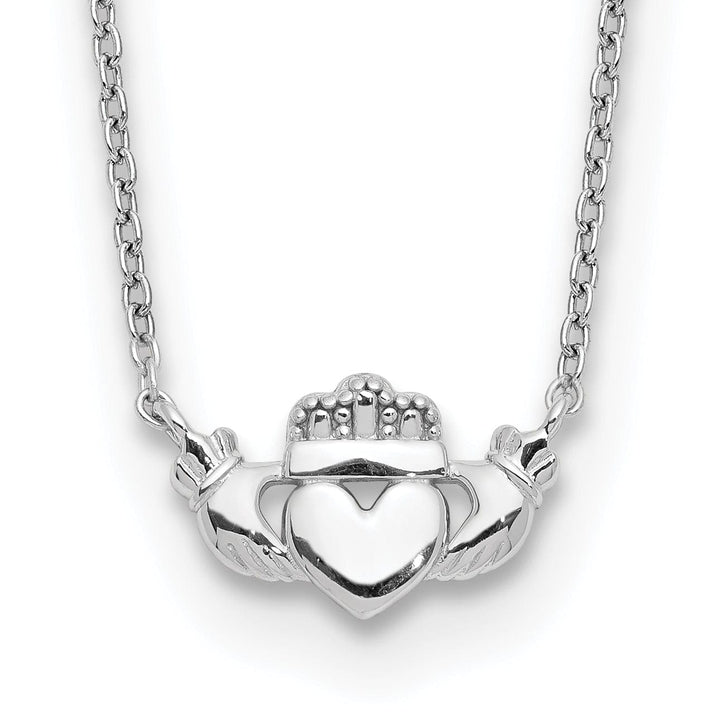 Lovely Rita's Pendants & Charms 14K White Gold Claddagh Pendant Design 17-inch Cable Chain Necklace Set
